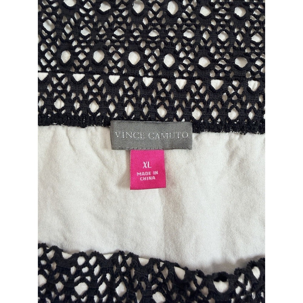 Vince Camuto Midi Pencil Skirt Women XL Black Eyelet Mesh Overlay White Lining - Picture 5 of 8